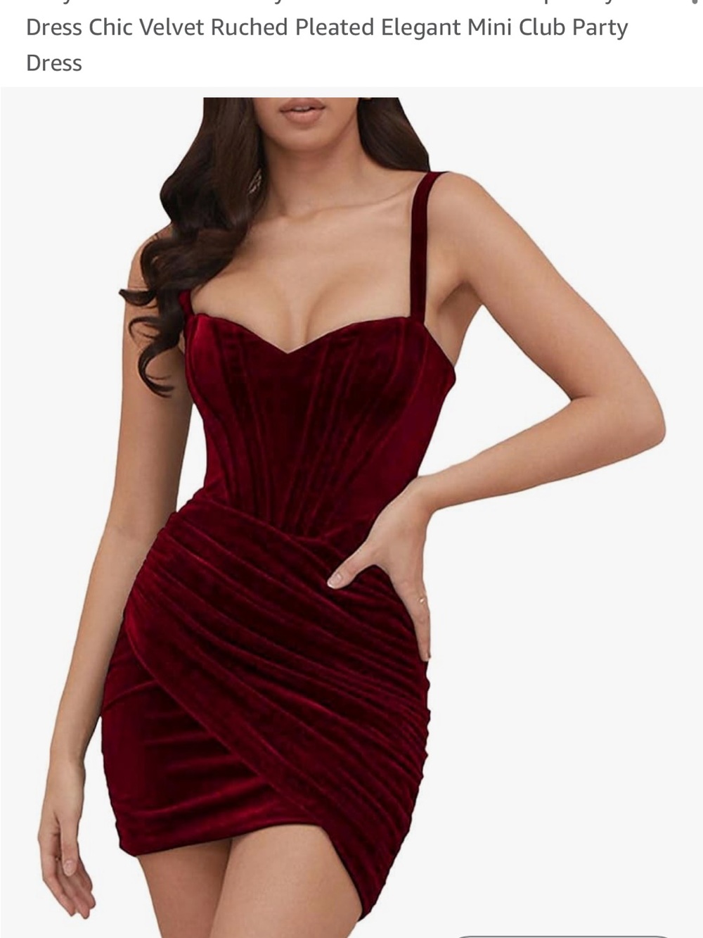 Amazon Burgundy Velvet Ruched Mini Dress